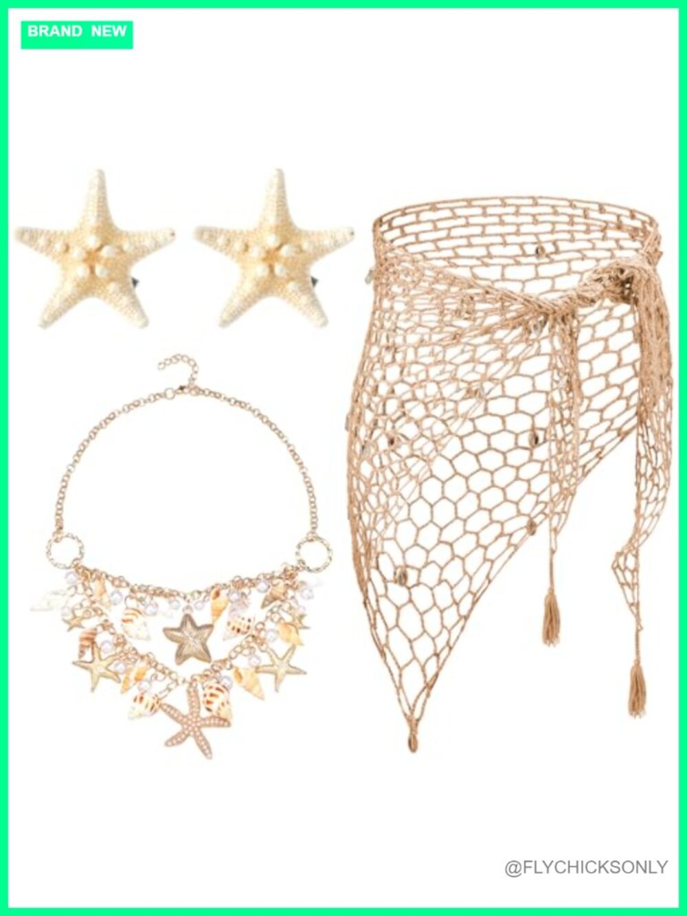 Women's Mermaid Halloween Costume Set 4pc Crochet Sarong & Hair Clips